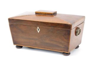 Regency Mahogany and Boxwood Strung Tea Caddy