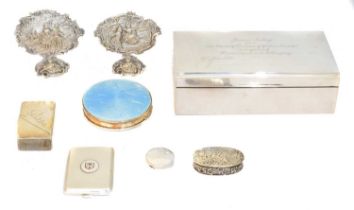 A selection of silver and white metal items,