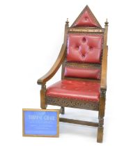 Elizabeth II Silver Jubilee 1977 Gothic Style Oak Throne Chair By Wood Bros. Ltd.