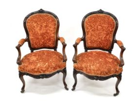 Pair of Victorian Rosewood Framed Armchairs