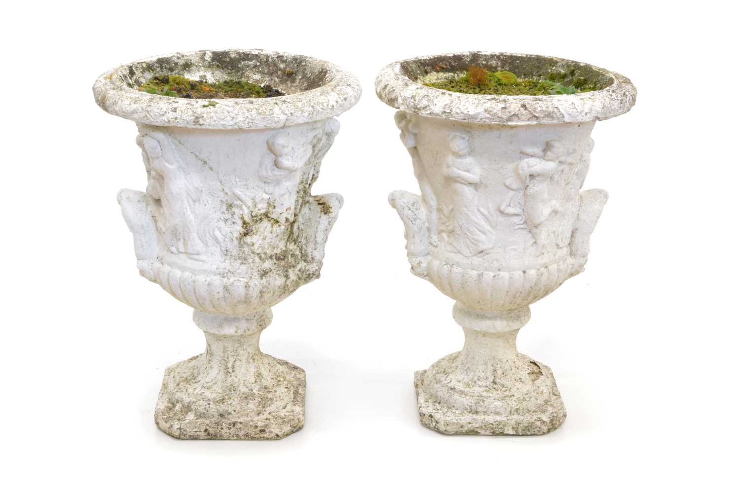 Pair of Painted Concrete Pedestal Urns