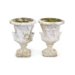 Pair of Painted Concrete Pedestal Urns