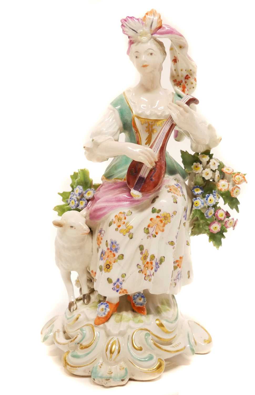 Derby Porcelain Figure of a Girl with Mandolin