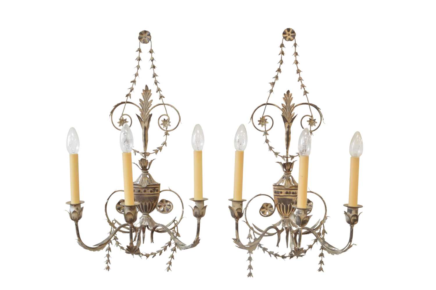 Pair of Neoclassical Adam Style Toleware Sconces by Richard Taylor