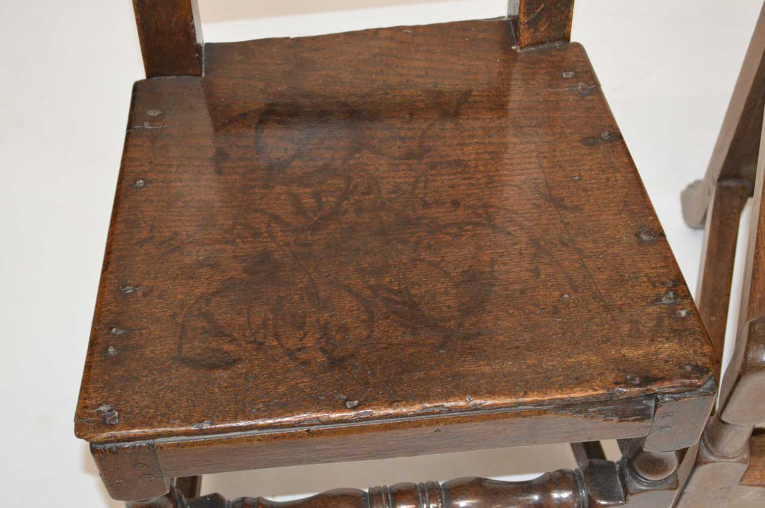 Three Late 17/Early 18th Century Oak High Back Side Chairs - Image 5 of 7