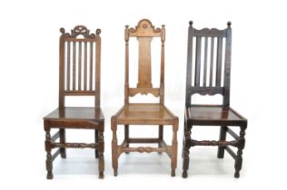 Three Late 17/Early 18th Century Oak High Back Side Chairs