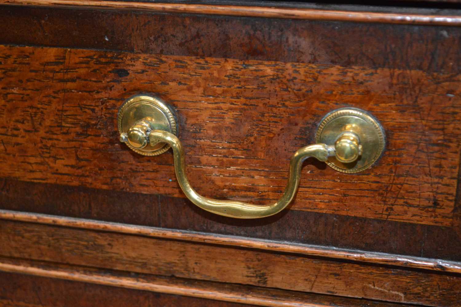 George III Oak and Mahogany Banded Bureau of Small Proportions - Image 7 of 12