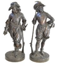 E. Quesnel (Caster) After Edmond Leveque A Pair of French "Gil Blas" and "Rolando" Bronze Figures