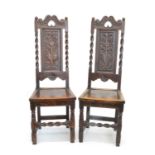 Pair of 17th Century and Later Oak Panel Back Side Chairs