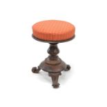 Mid 19th Century Rosewood Rise and Fall Piano Stool Label for Cope & Collinson, Registered March 184