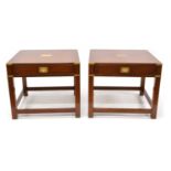 Pair of Kennedy Military Campaign Style Mahogany and Brass Mounted Bedside Tables