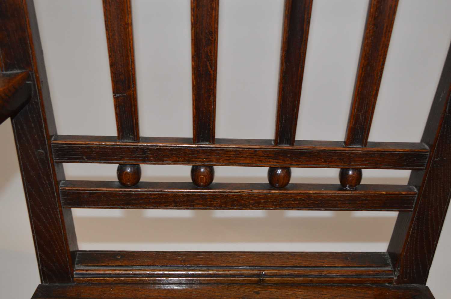 Set of Eight Welsh Oak Farmhouse Ball and Slat Backed Dining Chairs - Image 3 of 6