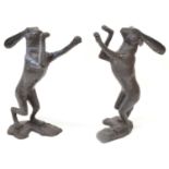 Large and Impressive Pair of Bronze Boxing Hares