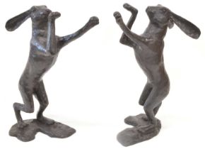 Large and Impressive Pair of Bronze Boxing Hares