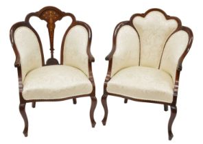 Matched Pair of Edwardian Inlaid Mahogany Salon Chairs