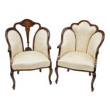 Matched Pair of Edwardian Inlaid Mahogany Salon Chairs