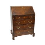 George III Oak and Mahogany Banded Bureau of Small Proportions