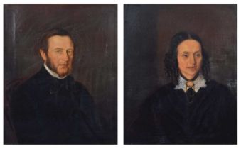 English School (19th century) Portraits of a lady and gentleman