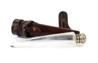 Early 20th Century Glass Hunting Flask in a Fitted Leather Case