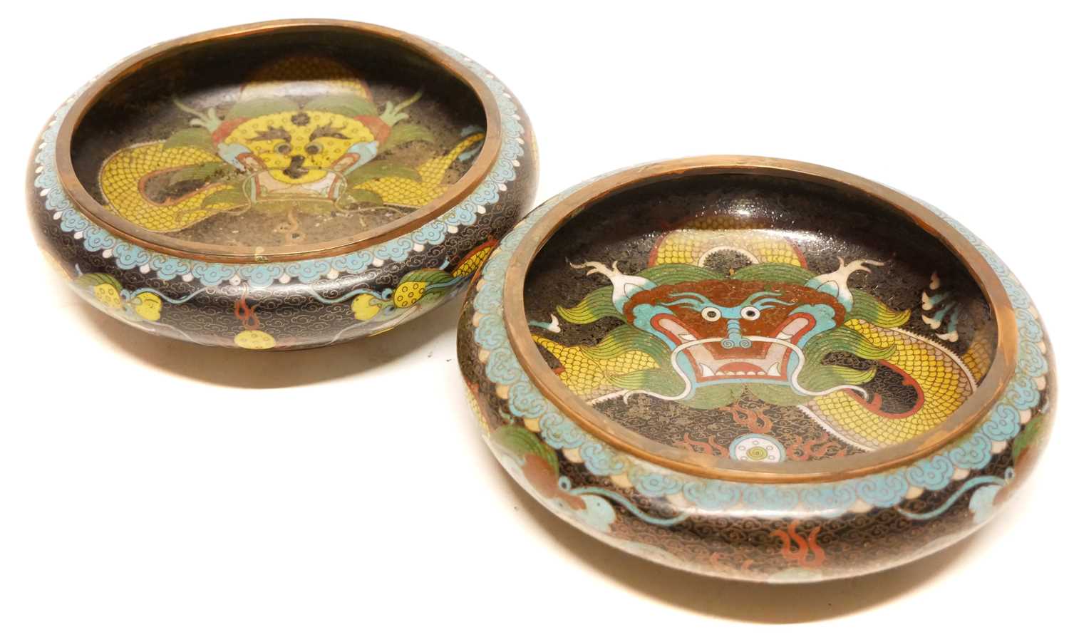 Pair of Chinese Cloisonne Enamel Bowls