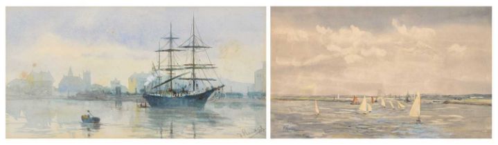 F. Ruegg (British 19th/20th century) "Scene in Bristol Harbour" and "Yacht Racing, Medway Week"