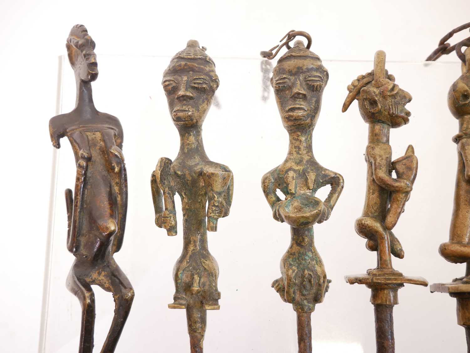 Two pairs of African Ogboni tribal bronze emblem figures - Image 4 of 4
