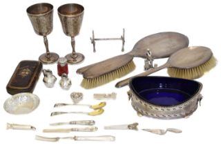 A selection of silver and white metal items,