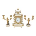 Late 19th Century French White Marble and Gilt Brass Clock Garniture