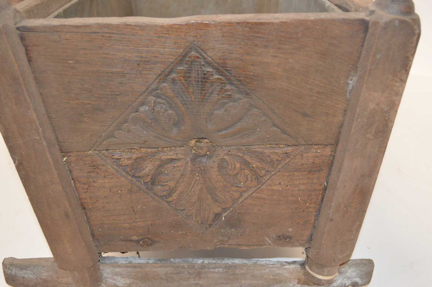 17th Century Flemish Style Oak Crib Converted to a Log Basket - Image 3 of 5