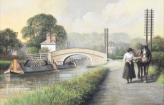 G. Broom (British 20th century) Canal scene with narrowboats