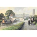 G. Broom (British 20th century) Canal scene with narrowboats