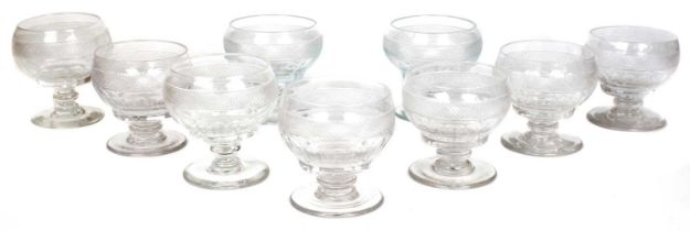 Harlequin Set of Nine 19th Century Clear Glass Rummers