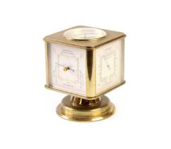 Mid 20th Century Angelus Brass Cube Desk Clock or Weather Station