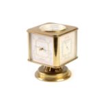 Mid 20th Century Angelus Brass Cube Desk Clock or Weather Station