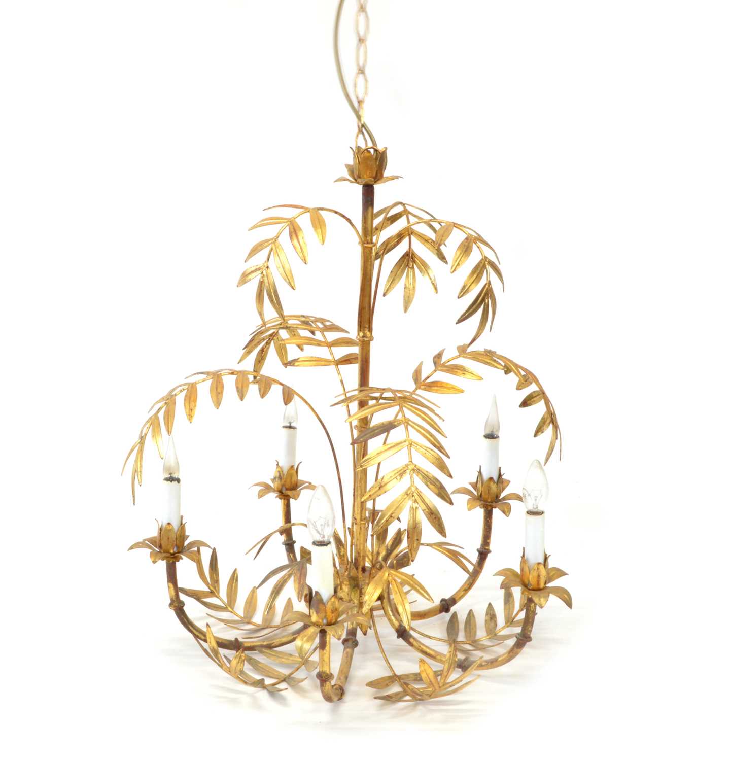 20th Century Gilt Metal Five Branch Chandelier