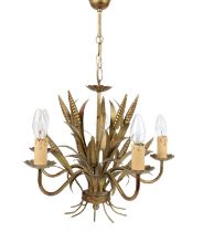 Mid 20th Century Gilt Metal Toleware Five-Branch Chandelier