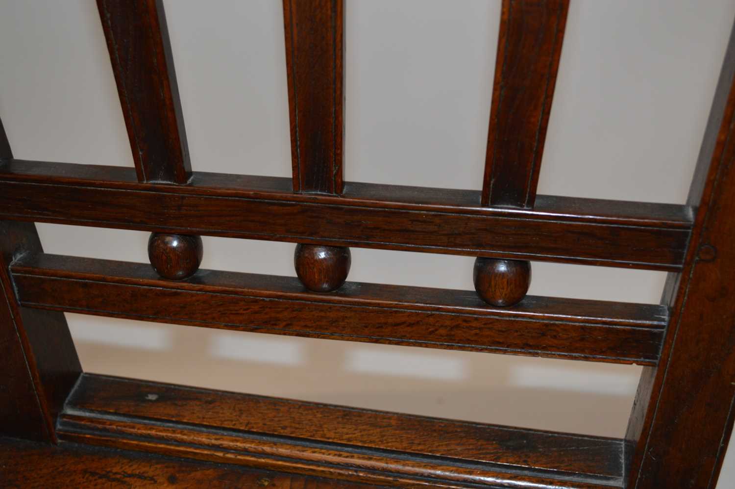 Set of Eight Welsh Oak Farmhouse Ball and Slat Backed Dining Chairs - Image 5 of 6