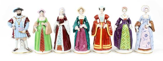 Set of Henry VIII & His Six Wives Porcelain Figures by Sitzendorf