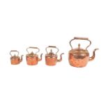 Matched Set of Four Graduated Miniature Copper Kettles