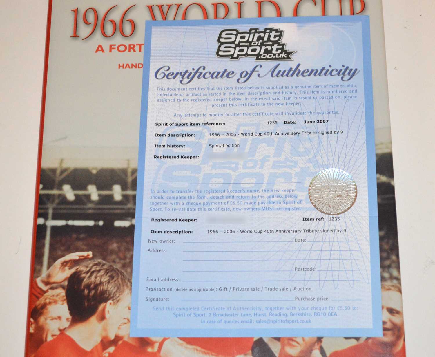 1966 World Cup, A Fortieth Anniversary Tribute by Terry Baker Signed by Nine of the Squad - Image 3 of 3