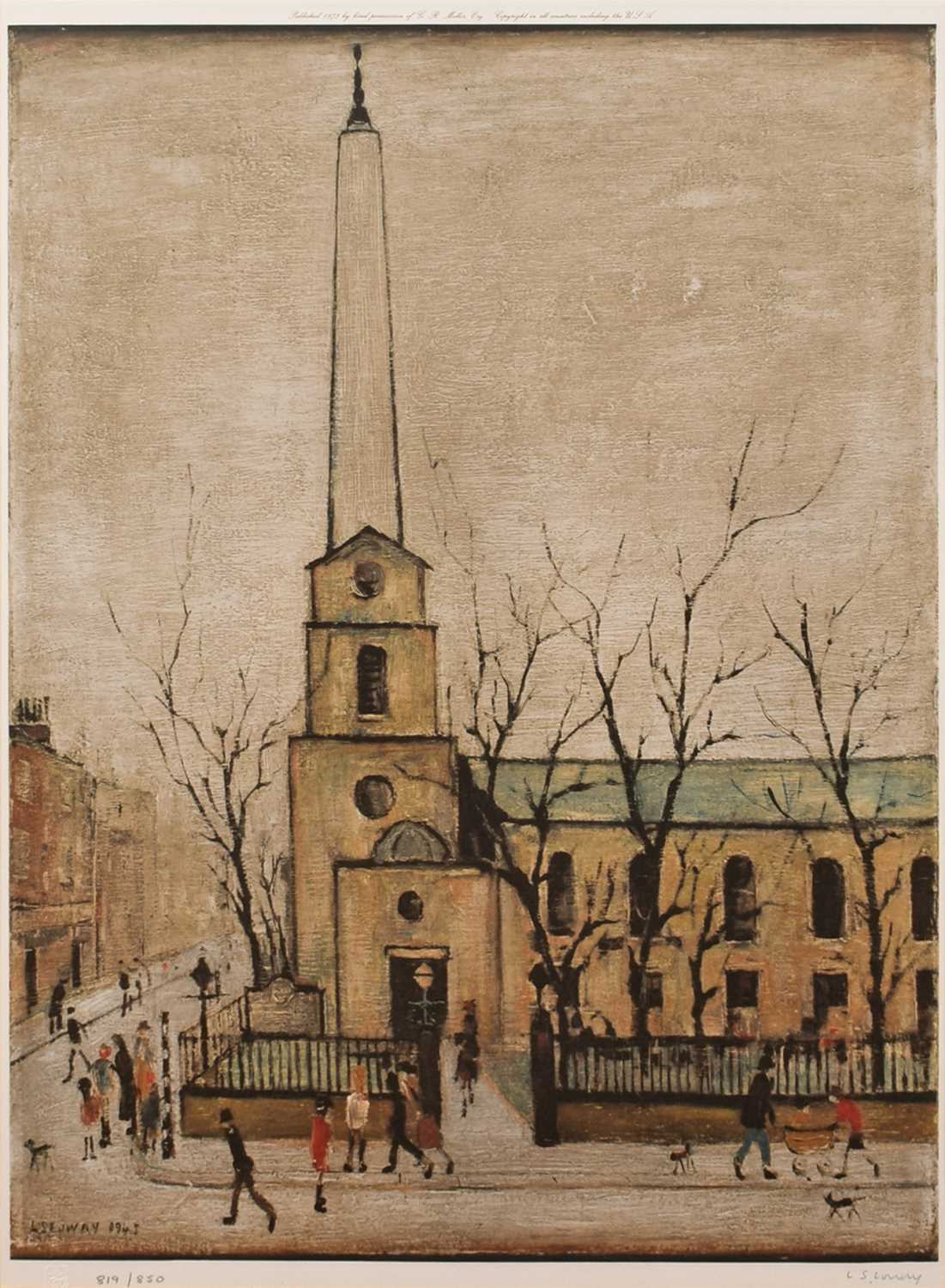 L.S. Lowry R.A. (British 1887-1976) "St. Luke's Church, Old Street, London, E.C."