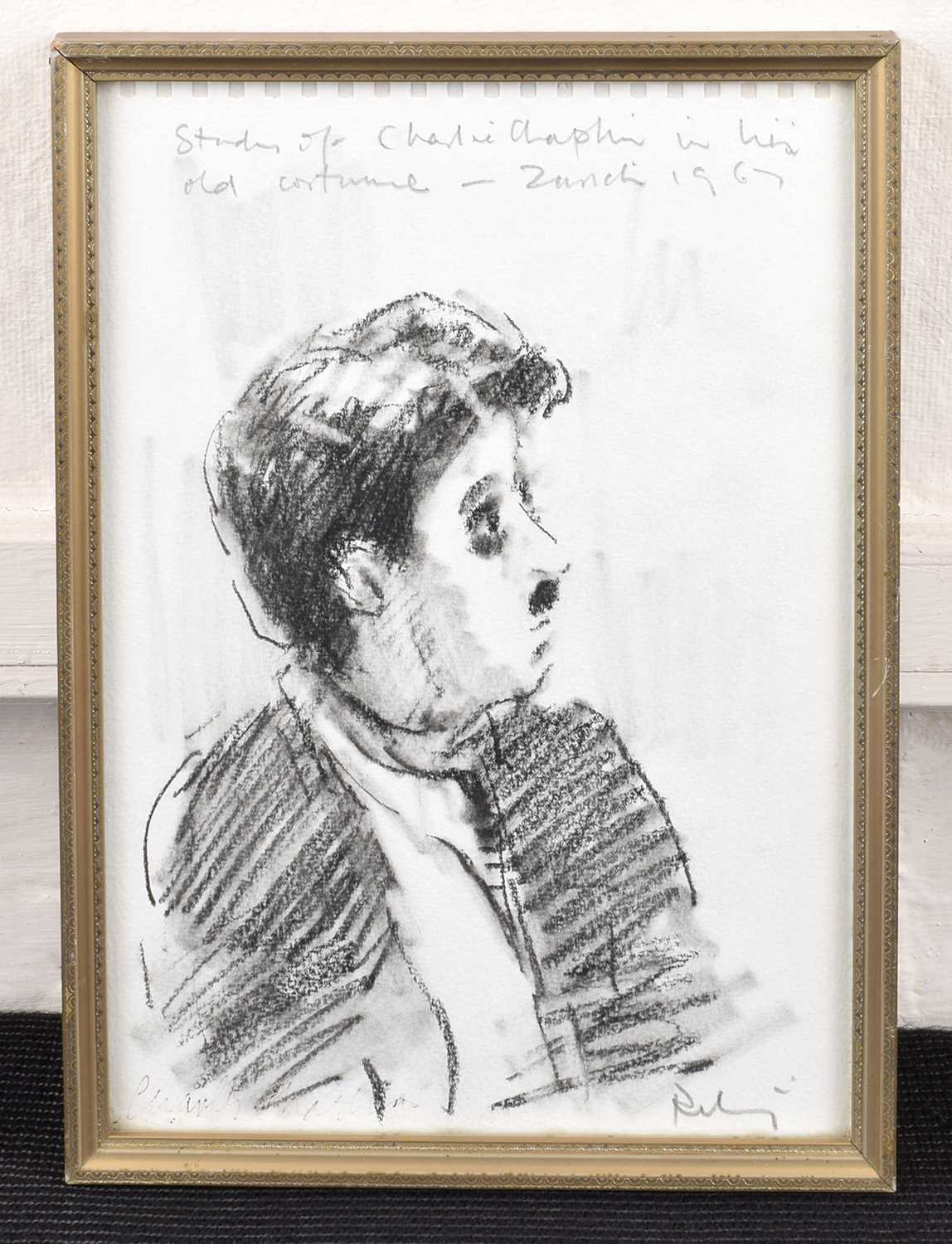 Harold Riley (British 1934-2023) Study of Charlie Chaplin in his old costume - Image 2 of 2