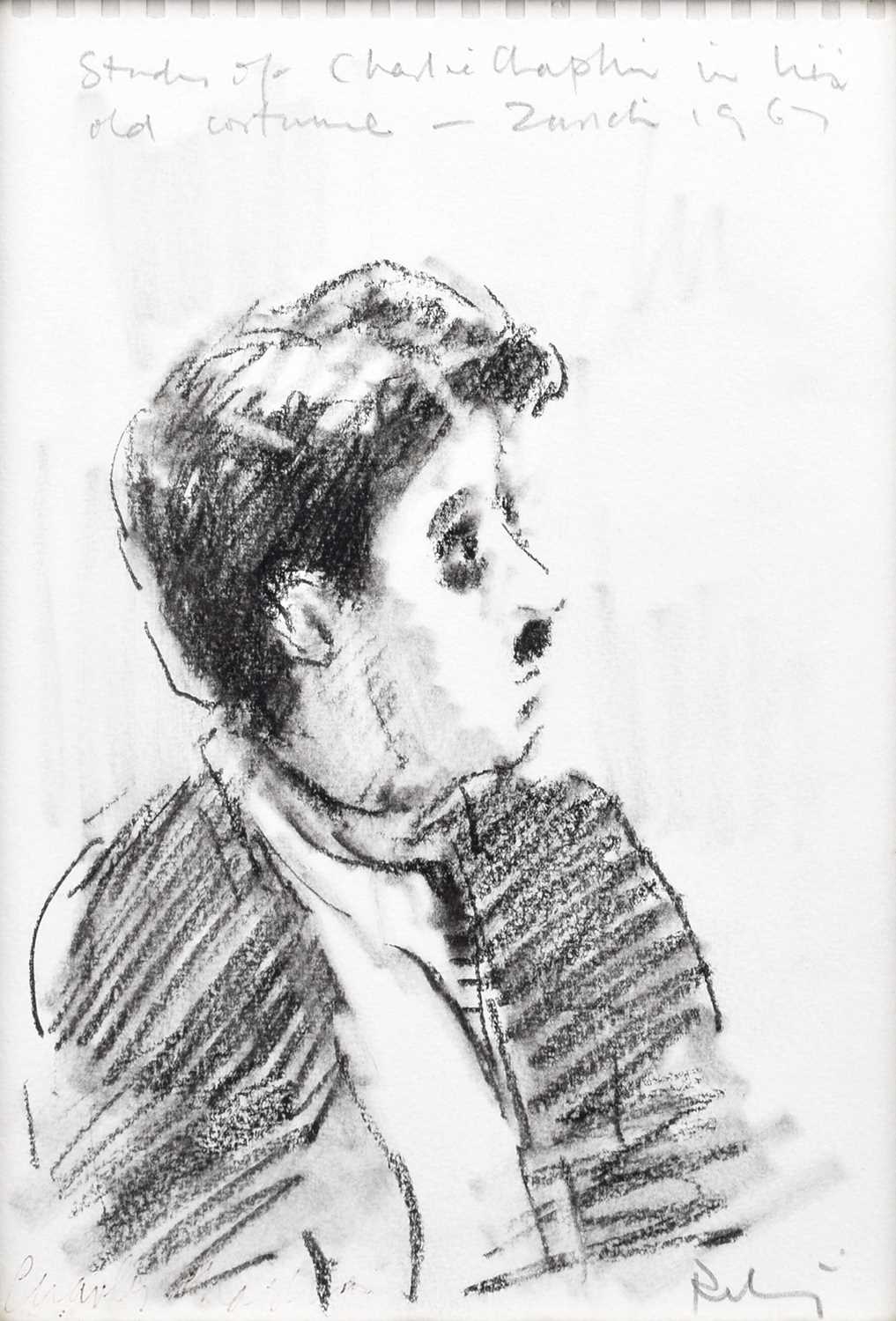 Harold Riley (British 1934-2023) Study of Charlie Chaplin in his old costume