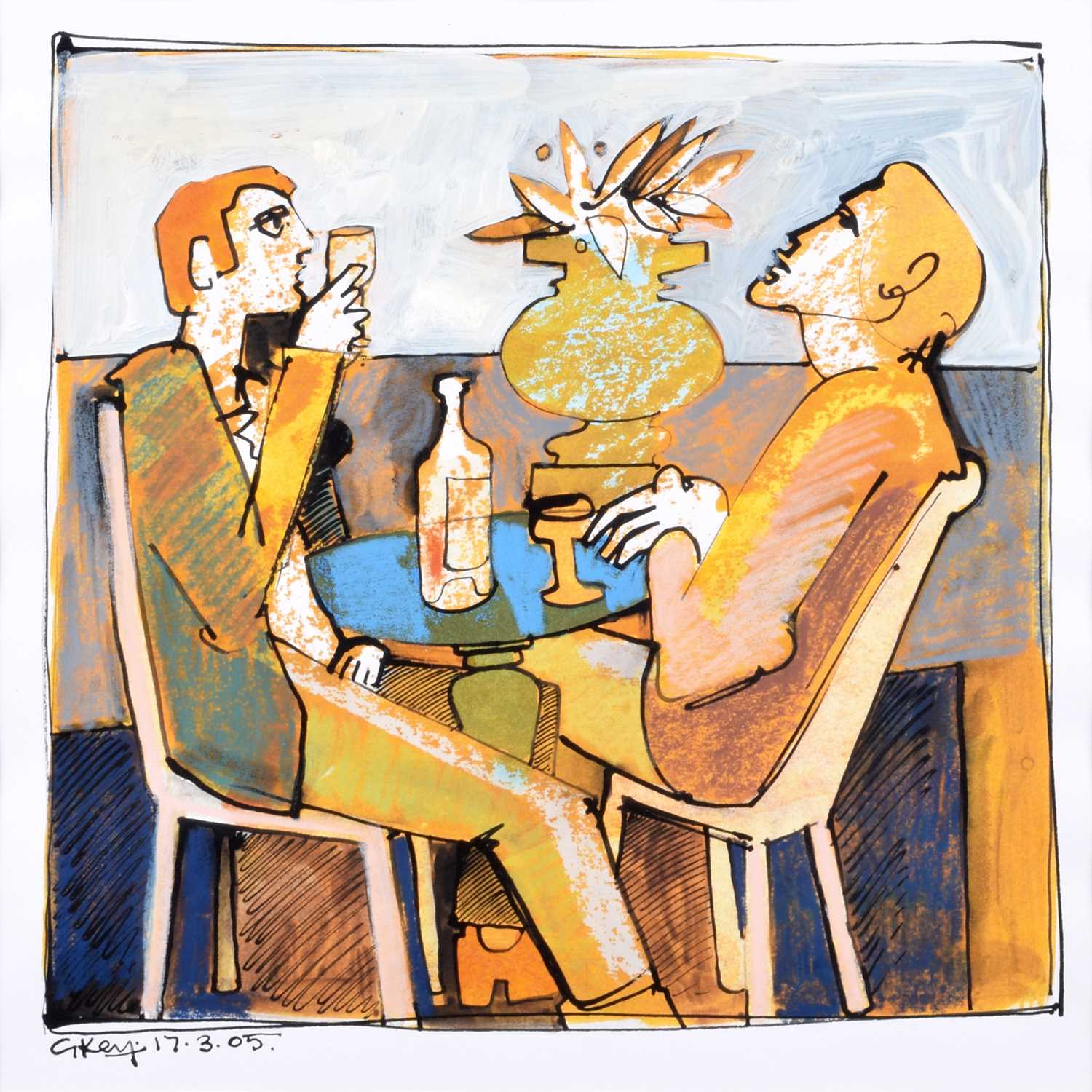Geoffrey Key (British 1941-) "Cafe Bar Figures"