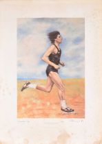 Harold Riley (British 1934-2023) "Sebastian Coe Running on the Moor"