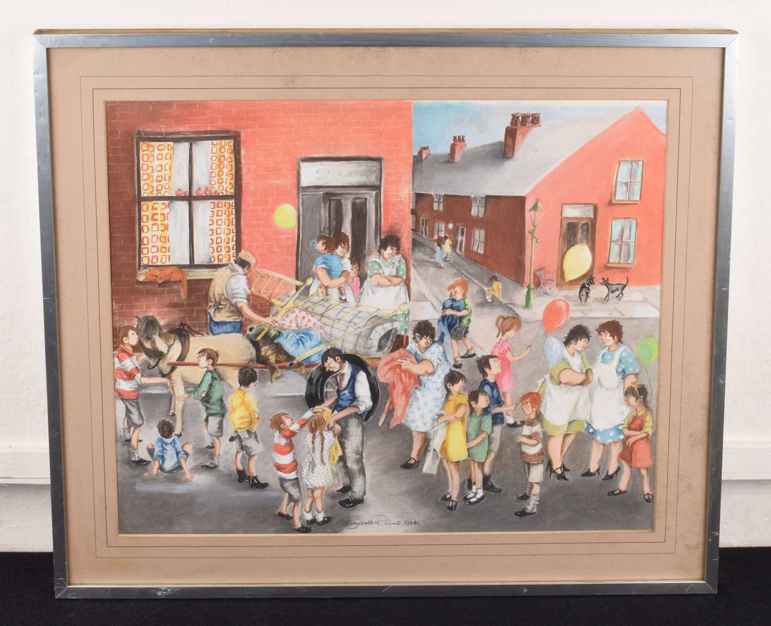 Elizabeth R. Hunt (British 20th century) Northern street scene with figures - Image 2 of 2