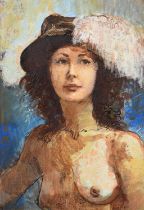 Bohuslav Barlow (Czechoslovakia 1947-) "Nude with Hat"