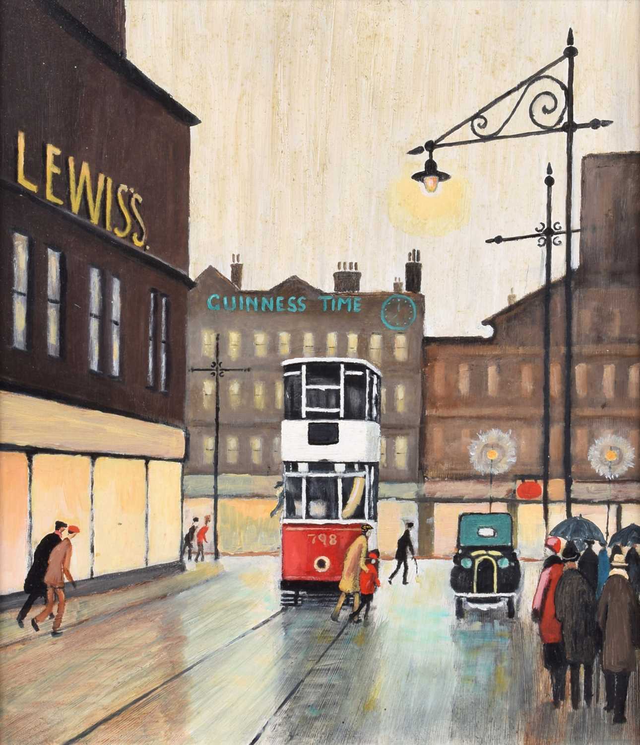 Bob Jones (British 1925-1990) Manchester street scene with figure