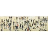 L.S. Lowry R.A. (British 1887-1976) "Crowd Around a Cricket Sight Board"