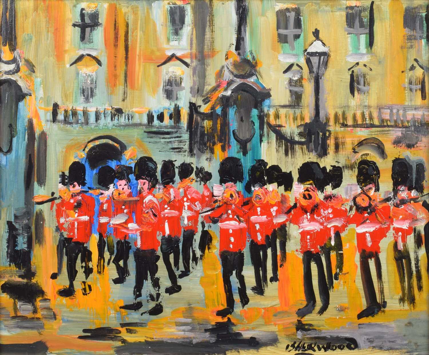 James Lawrence Isherwood F.R.S.A., F.I.A.L. (British 1917-1989) "Guards Band, Buck House"